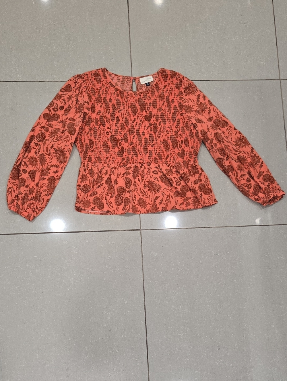 Universal Thread Coral Floral Smocked Peplum Blouse
